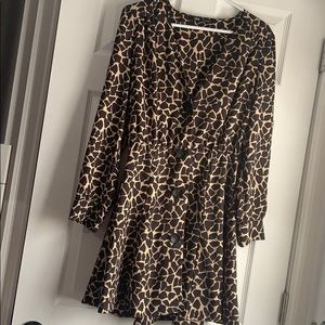 Zara beige brown giraffe print button dress